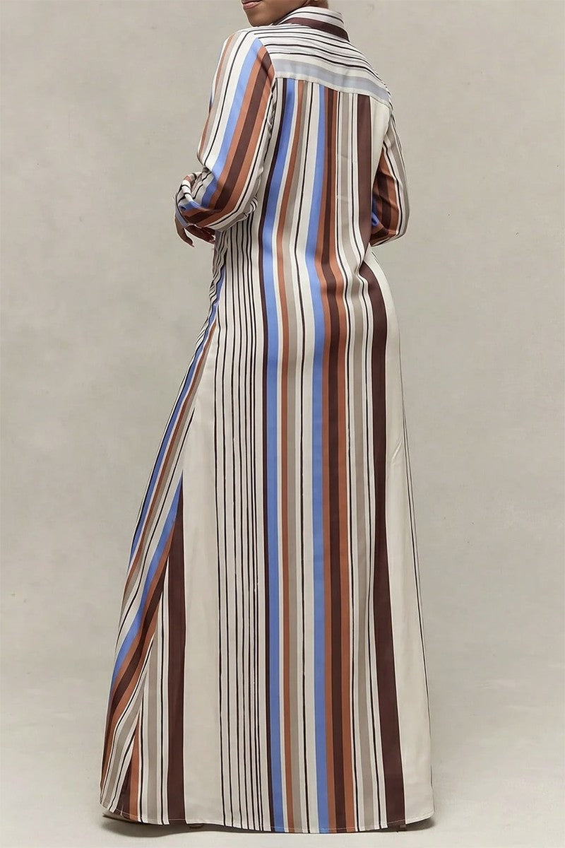 Vertical Stripe Long Sleeve Dress