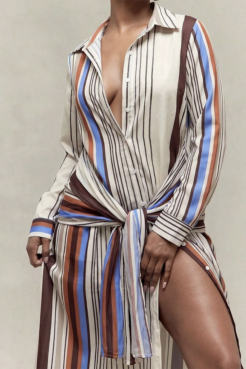 Vertical Stripe Long Sleeve Dress