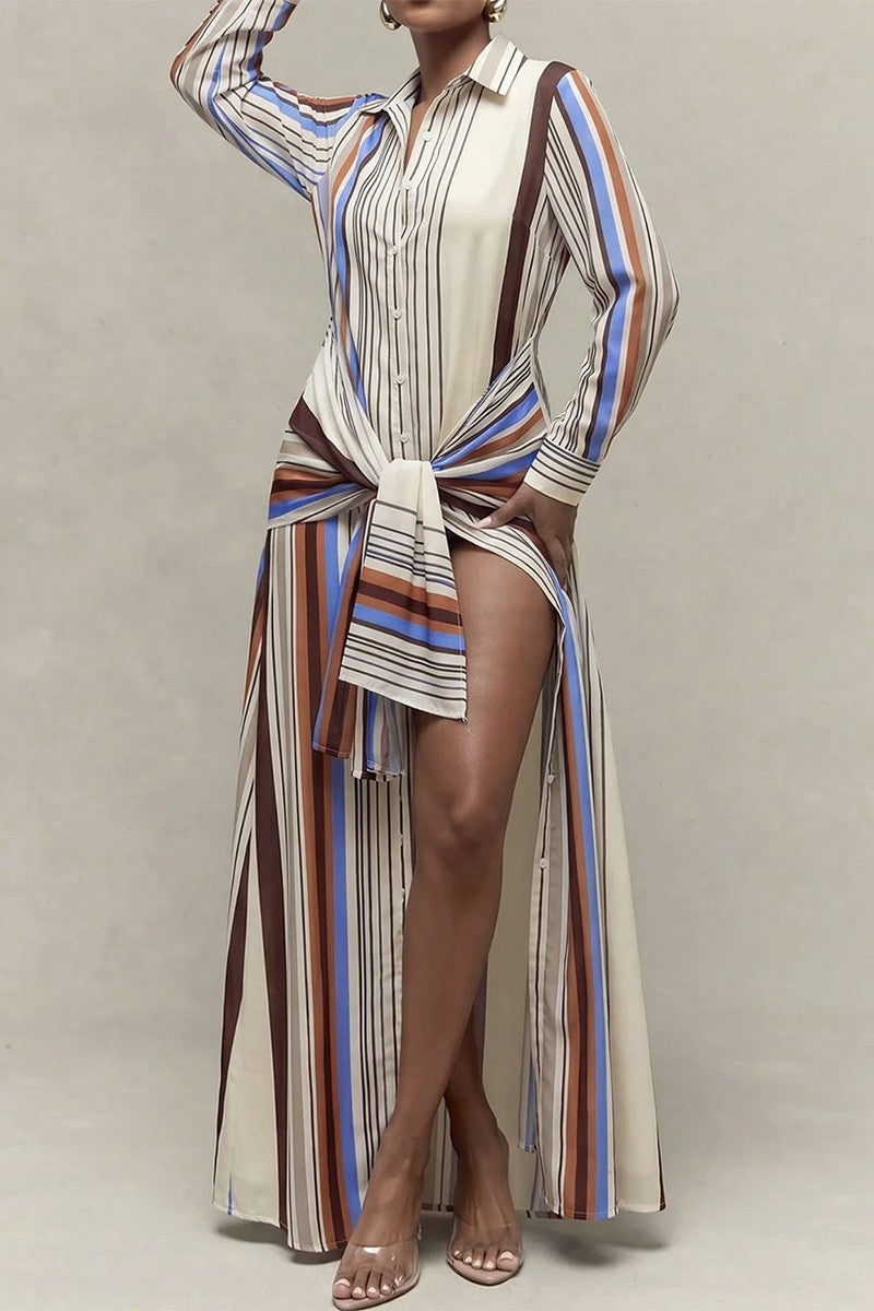 Vertical Stripe Long Sleeve Dress